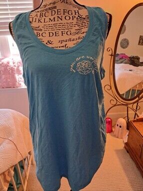 Blue Sleeveless Women's Tank Top with Floral Script Flex It Pink Xxxl